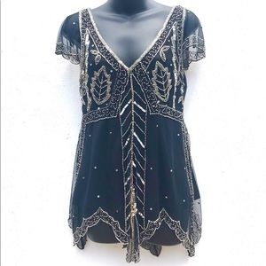 ADRIANNA PAPELL Black Sequined Top NWT